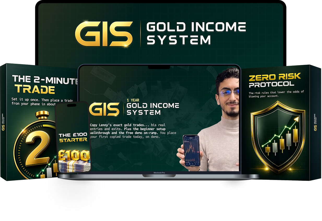 The Gold Income System — full course, The 2-Minute Trade, The £100 Starter and the Zero Risk Protocol bonuses